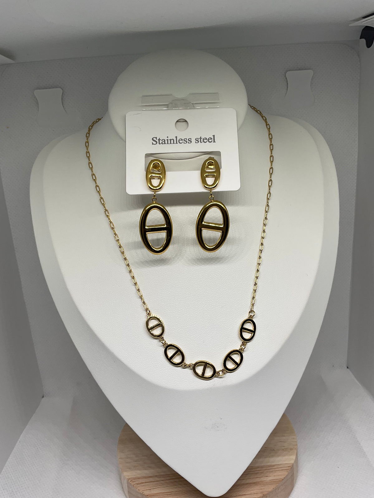 ✨ Parure collier + boucles d’oreilles – Acier inoxydable doré