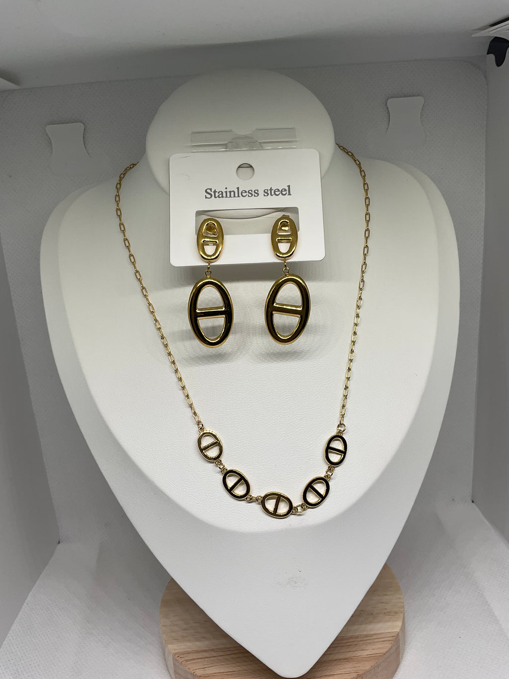 ✨ Parure collier + boucles d’oreilles – Acier inoxydable doré